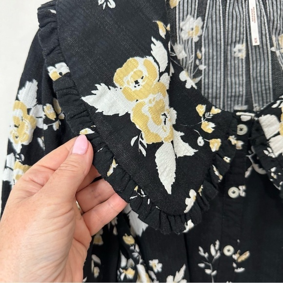 Free People Blushing Blossom Button Up Wide Collar Statement Sleeved Shirt - Picture 4 of 8